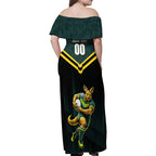 Personalised Kangaroos Rugby Family Matching Off Shoulder Maxi Dress and Hawaiian Shirt Australia Rugby Mascot Green Gold Sport