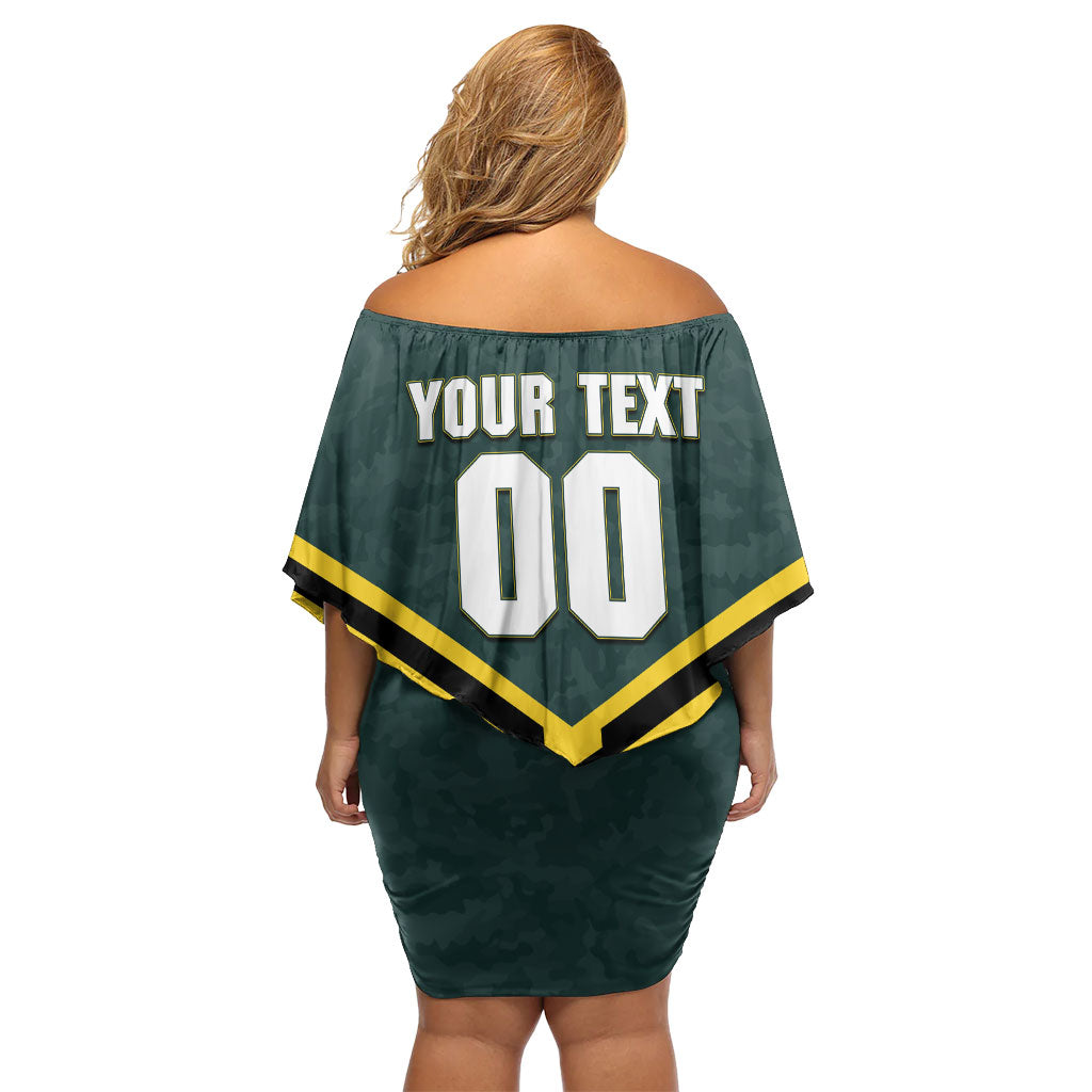 Personalised Kangaroos Rugby Family Matching Off Shoulder Short Dress and Hawaiian Shirt Australia Rugby Mascot Green Gold Sport