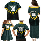 Personalised Kangaroos Rugby Family Matching Puletasi and Hawaiian Shirt Australia Rugby Mascot Green Gold Sport