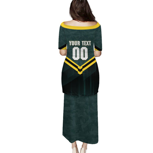 Personalised Kangaroos Rugby Family Matching Puletasi and Hawaiian Shirt Australia Rugby Mascot Green Gold Sport