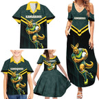 Personalised Kangaroos Rugby Family Matching Summer Maxi Dress and Hawaiian Shirt Australia Rugby Mascot Green Gold Sport