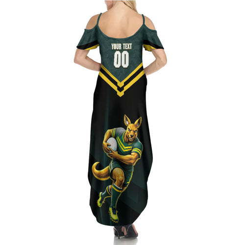 Personalised Kangaroos Rugby Family Matching Summer Maxi Dress and Hawaiian Shirt Australia Rugby Mascot Green Gold Sport