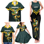 Personalised Kangaroos Rugby Family Matching Tank Maxi Dress and Hawaiian Shirt Australia Rugby Mascot Green Gold Sport