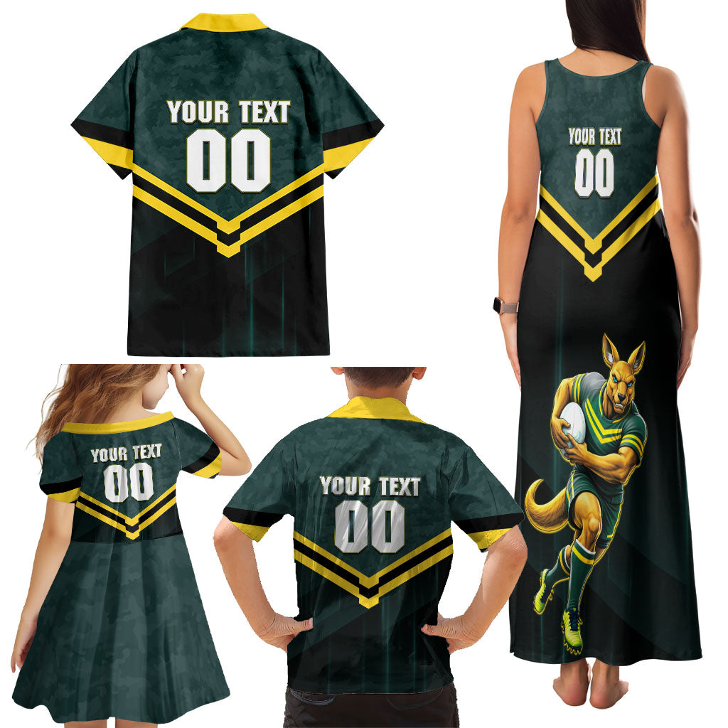 Personalised Kangaroos Rugby Family Matching Tank Maxi Dress and Hawaiian Shirt Australia Rugby Mascot Green Gold Sport