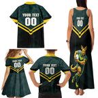 Personalised Kangaroos Rugby Family Matching Tank Maxi Dress and Hawaiian Shirt Australia Rugby Mascot Green Gold Sport