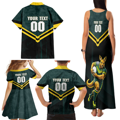 Personalised Kangaroos Rugby Family Matching Tank Maxi Dress and Hawaiian Shirt Australia Rugby Mascot Green Gold Sport