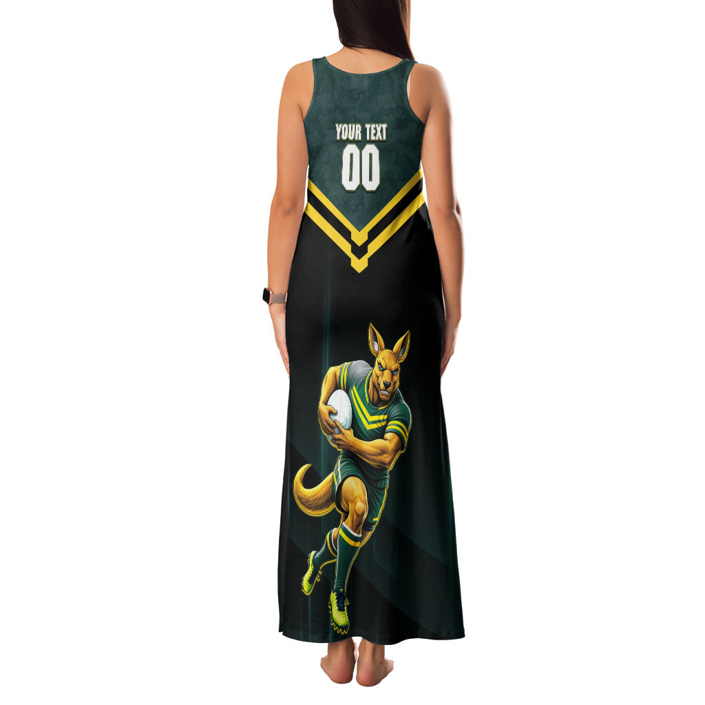 Personalised Kangaroos Rugby Family Matching Tank Maxi Dress and Hawaiian Shirt Australia Rugby Mascot Green Gold Sport