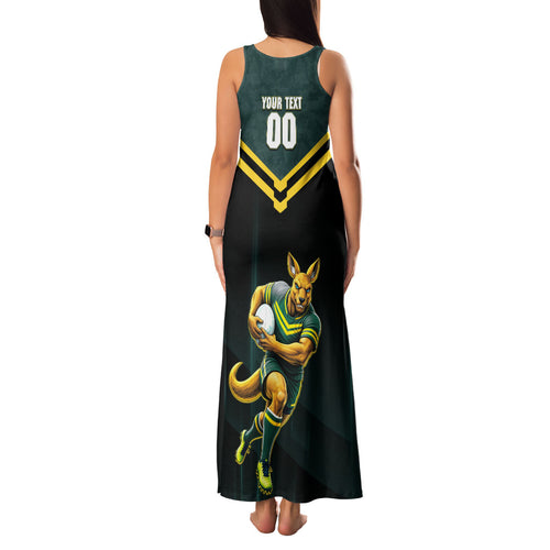 Personalised Kangaroos Rugby Family Matching Tank Maxi Dress and Hawaiian Shirt Australia Rugby Mascot Green Gold Sport