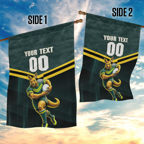 Personalised Kangaroos Rugby Garden Flag Australia Rugby Mascot Green Gold Sport