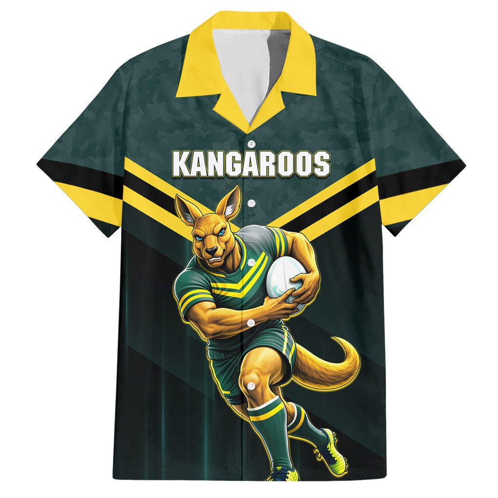 Personalised Kangaroos Rugby Hawaiian Shirt Australia Rugby Mascot Green Gold Sport
