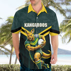Personalised Kangaroos Rugby Hawaiian Shirt Australia Rugby Mascot Green Gold Sport