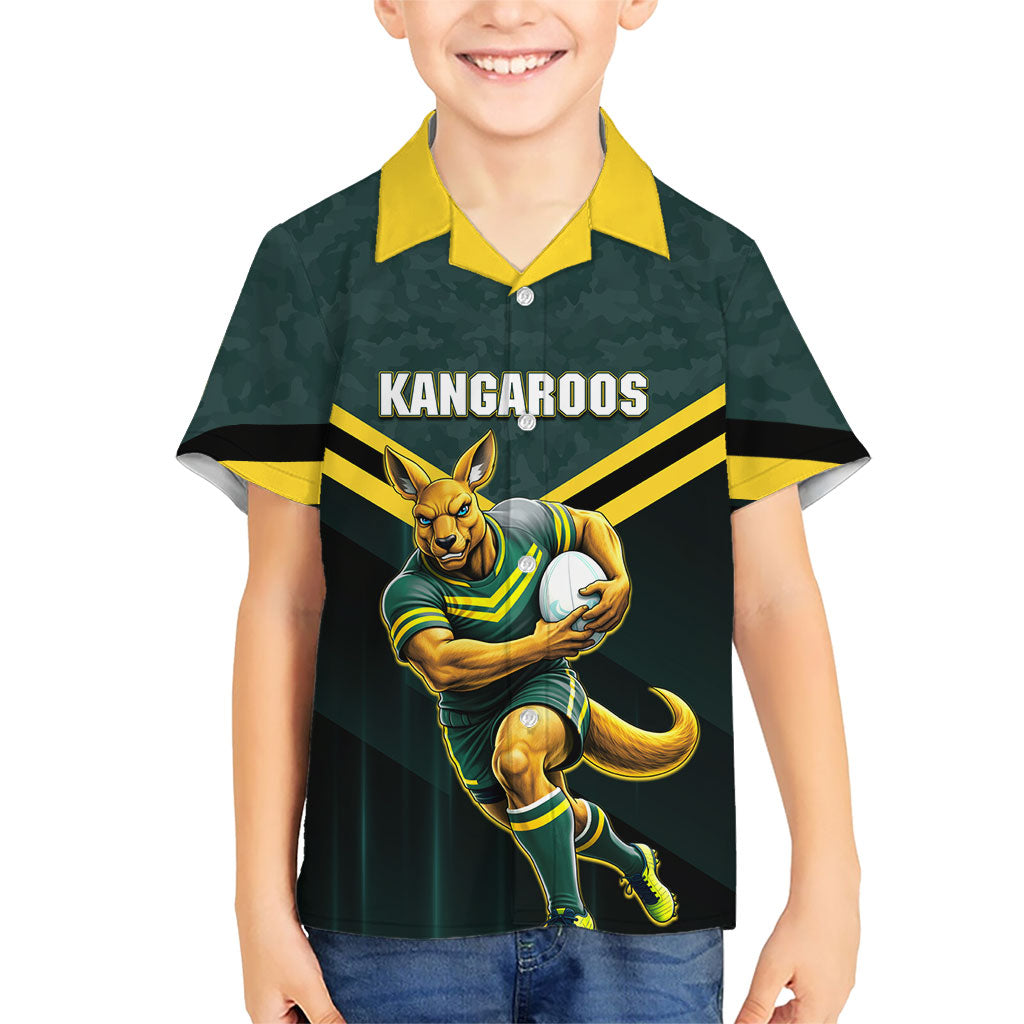 Personalised Kangaroos Rugby Hawaiian Shirt Australia Rugby Mascot Green Gold Sport
