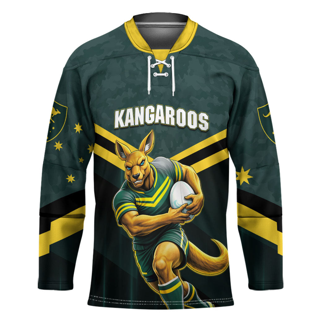 Personalised Kangaroos Rugby Hockey Jersey Australia Rugby Mascot Green Gold Sport