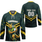 Personalised Kangaroos Rugby Hockey Jersey Australia Rugby Mascot Green Gold Sport