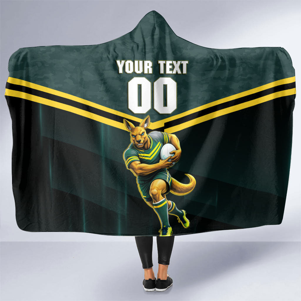Personalised Kangaroos Rugby Hooded Blanket Australia Rugby Mascot Green Gold Sport
