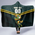 Personalised Kangaroos Rugby Hooded Blanket Australia Rugby Mascot Green Gold Sport
