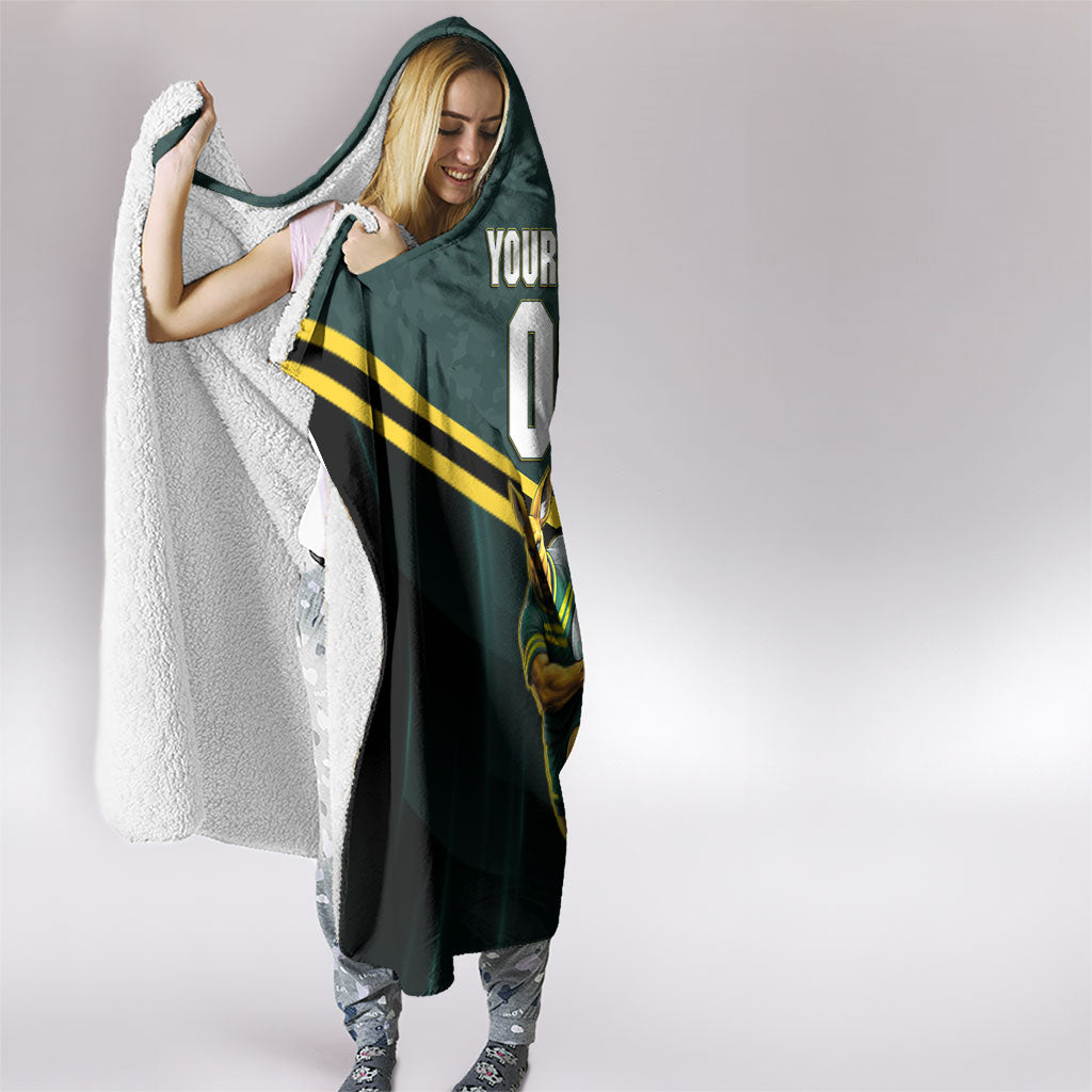 Personalised Kangaroos Rugby Hooded Blanket Australia Rugby Mascot Green Gold Sport