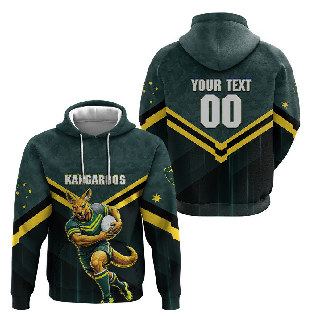 Personalised Kangaroos Rugby Hoodie Australia Rugby Mascot Green Gold Sport
