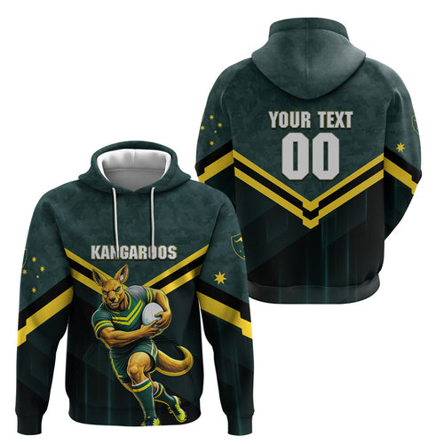 Personalised Kangaroos Rugby Hoodie Australia Rugby Mascot Green Gold Sport