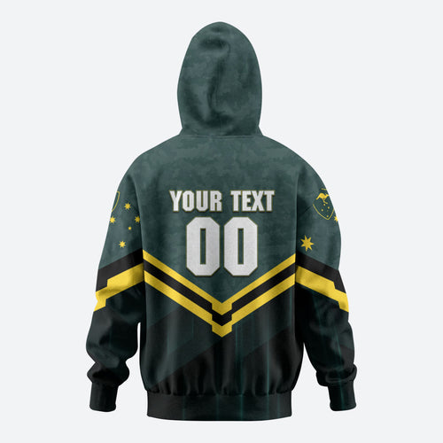 Personalised Kangaroos Rugby Hoodie Australia Rugby Mascot Green Gold Sport