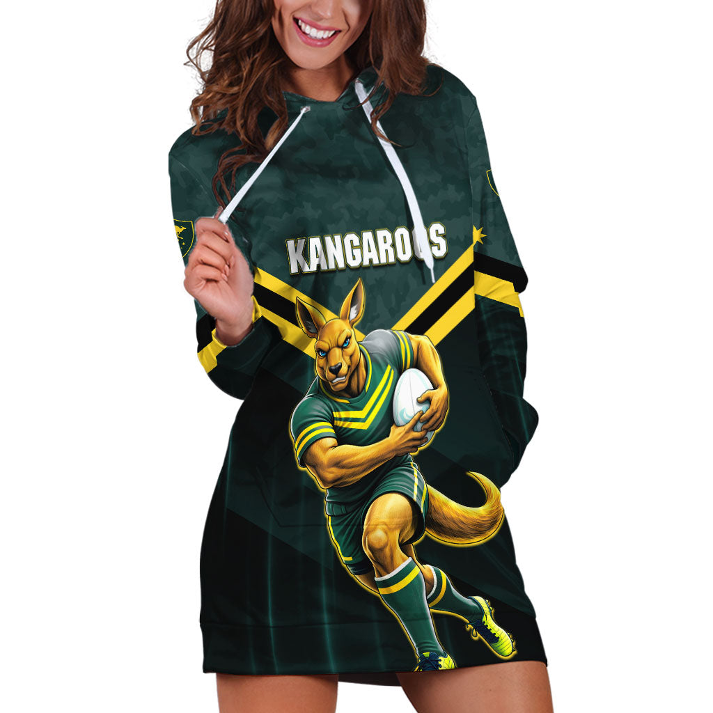 Personalised Kangaroos Rugby Hoodie Dress Australia Rugby Mascot Green Gold Sport