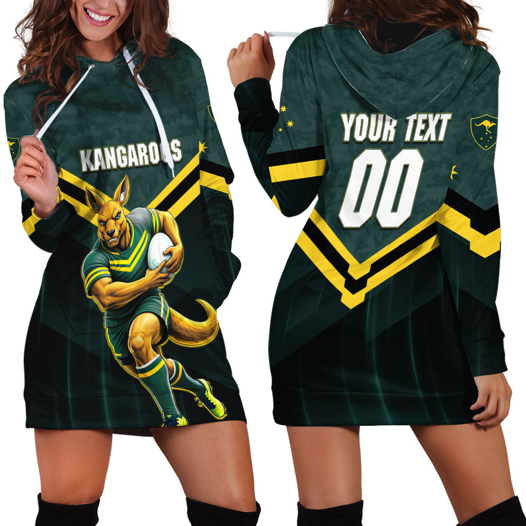 Personalised Kangaroos Rugby Hoodie Dress Australia Rugby Mascot Green Gold Sport
