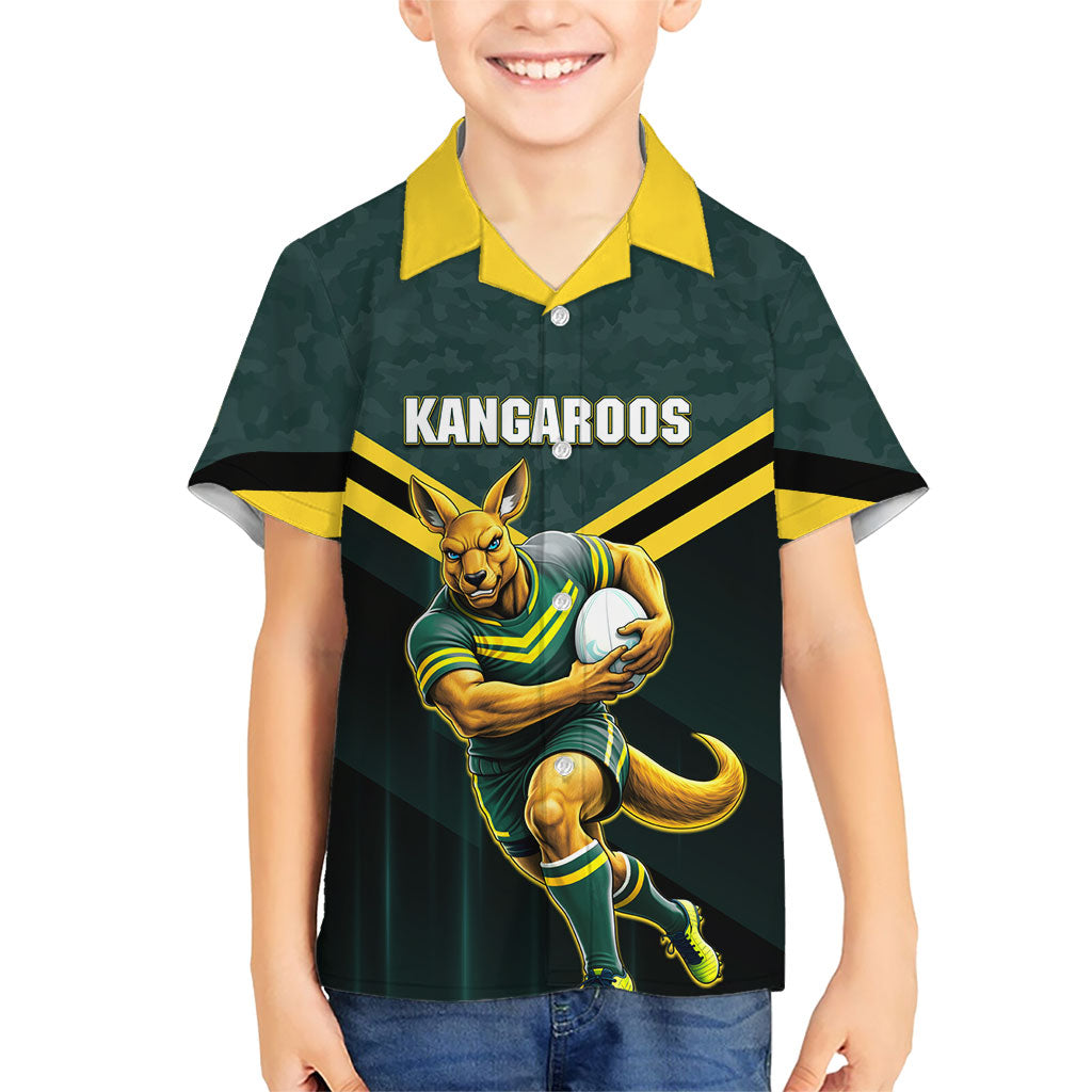Personalised Kangaroos Rugby Kid Hawaiian Shirt Australia Rugby Mascot Green Gold Sport