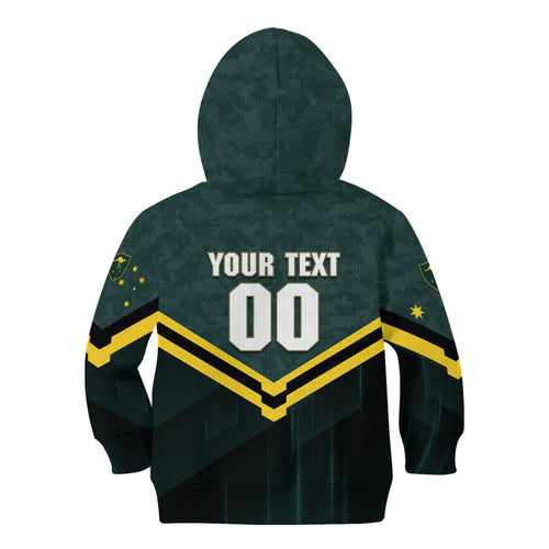 Personalised Kangaroos Rugby Kid Hoodie Australia Rugby Mascot Green Gold Sport