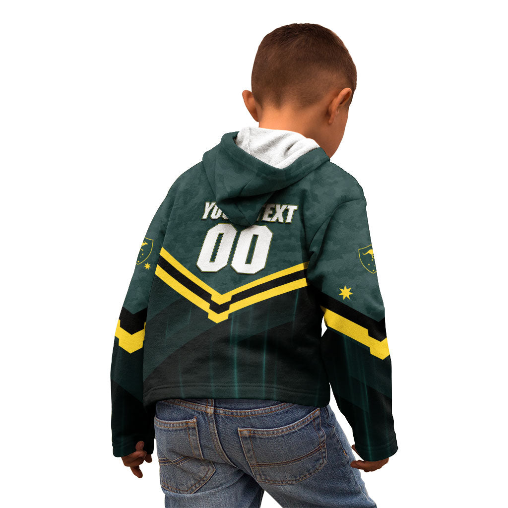 Personalised Kangaroos Rugby Kid Hoodie Australia Rugby Mascot Green Gold Sport