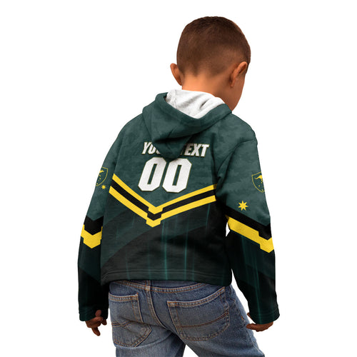 Personalised Kangaroos Rugby Kid Hoodie Australia Rugby Mascot Green Gold Sport