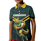 Personalised Kangaroos Rugby Kid Polo Shirt Australia Rugby Mascot Green Gold Sport
