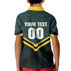 Personalised Kangaroos Rugby Kid Polo Shirt Australia Rugby Mascot Green Gold Sport