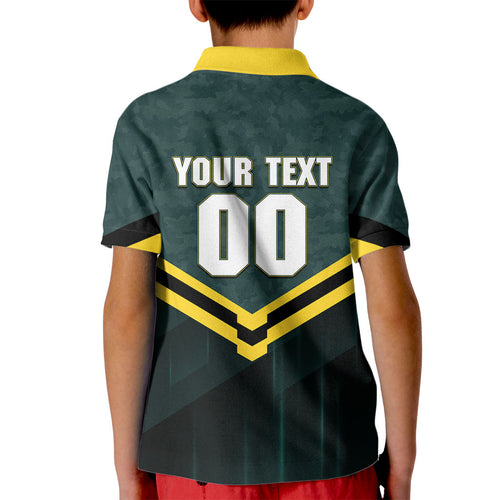 Personalised Kangaroos Rugby Kid Polo Shirt Australia Rugby Mascot Green Gold Sport