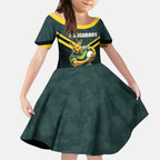 Personalised Kangaroos Rugby Kid Short Sleeve Dress Australia Rugby Mascot Green Gold Sport
