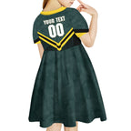 Personalised Kangaroos Rugby Kid Short Sleeve Dress Australia Rugby Mascot Green Gold Sport