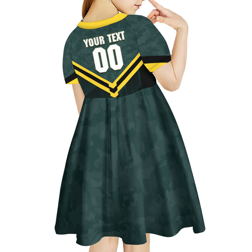 Personalised Kangaroos Rugby Kid Short Sleeve Dress Australia Rugby Mascot Green Gold Sport