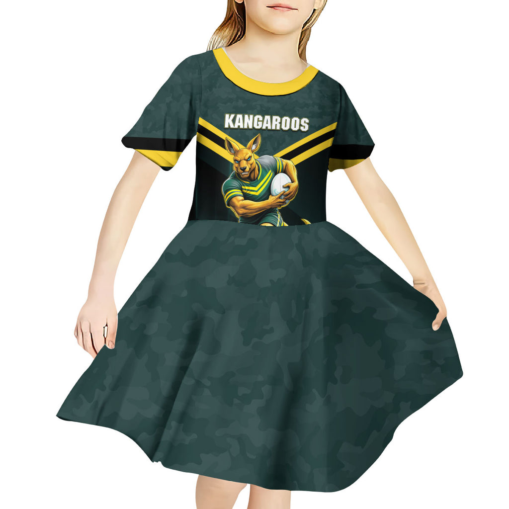 Personalised Kangaroos Rugby Kid Short Sleeve Dress Australia Rugby Mascot Green Gold Sport