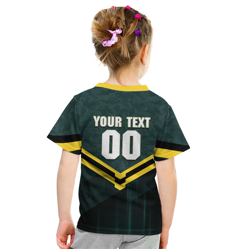 Personalised Kangaroos Rugby Kid T Shirt Australia Rugby Mascot Green Gold Sport