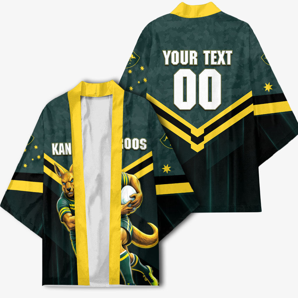 Personalised Kangaroos Rugby Kimono Australia Rugby Mascot Green Gold Sport