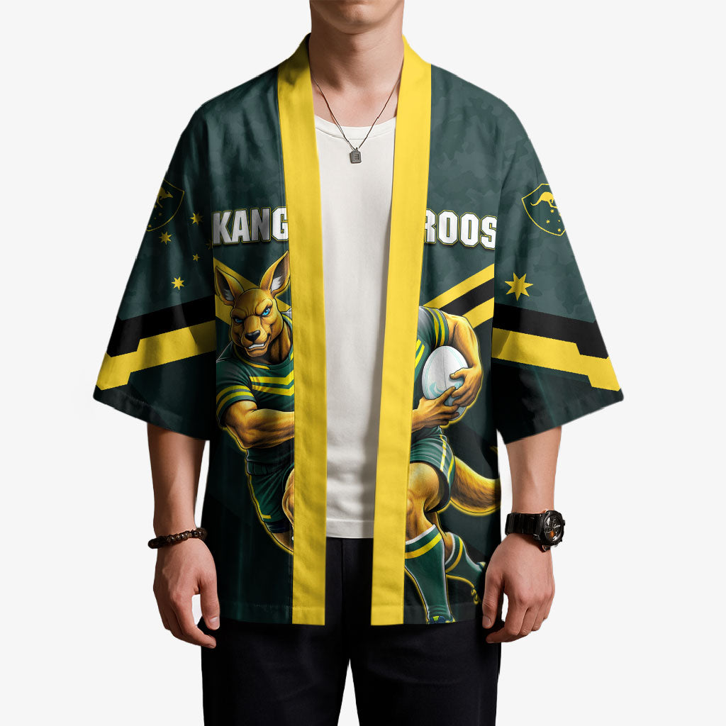 Personalised Kangaroos Rugby Kimono Australia Rugby Mascot Green Gold Sport
