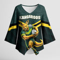 Personalised Kangaroos Rugby Kimono Sleeve Blouse Australia Rugby Mascot Green Gold Sport