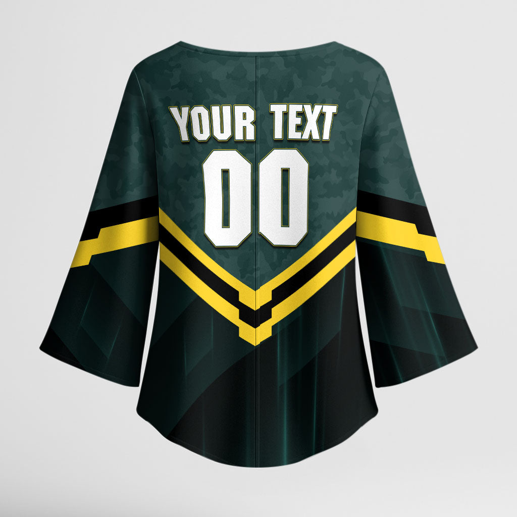 Personalised Kangaroos Rugby Kimono Sleeve Blouse Australia Rugby Mascot Green Gold Sport
