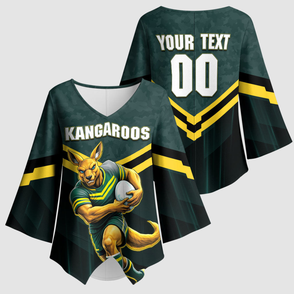 Personalised Kangaroos Rugby Kimono Sleeve Blouse Australia Rugby Mascot Green Gold Sport