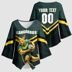 Personalised Kangaroos Rugby Kimono Sleeve Blouse Australia Rugby Mascot Green Gold Sport