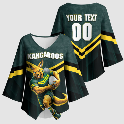 Personalised Kangaroos Rugby Kimono Sleeve Blouse Australia Rugby Mascot Green Gold Sport
