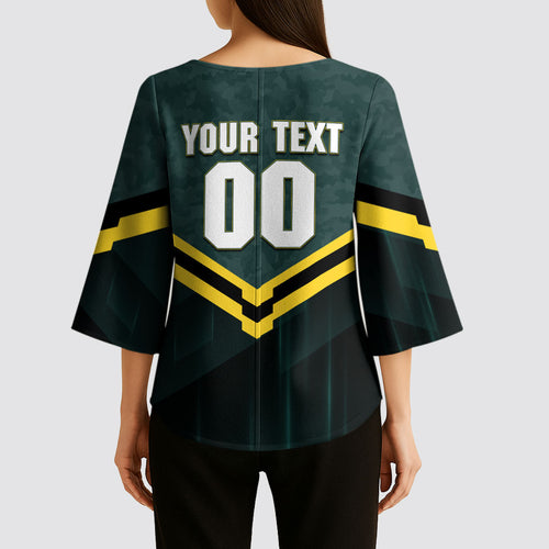 Personalised Kangaroos Rugby Kimono Sleeve Blouse Australia Rugby Mascot Green Gold Sport