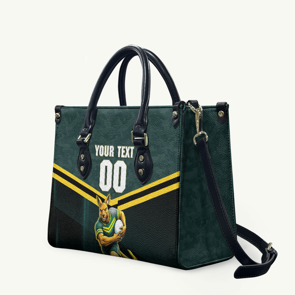 Personalised Kangaroos Rugby Leather Bag Australia Rugby Mascot Green Gold Sport