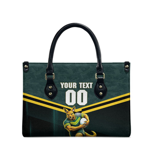 Personalised Kangaroos Rugby Leather Bag Australia Rugby Mascot Green Gold Sport