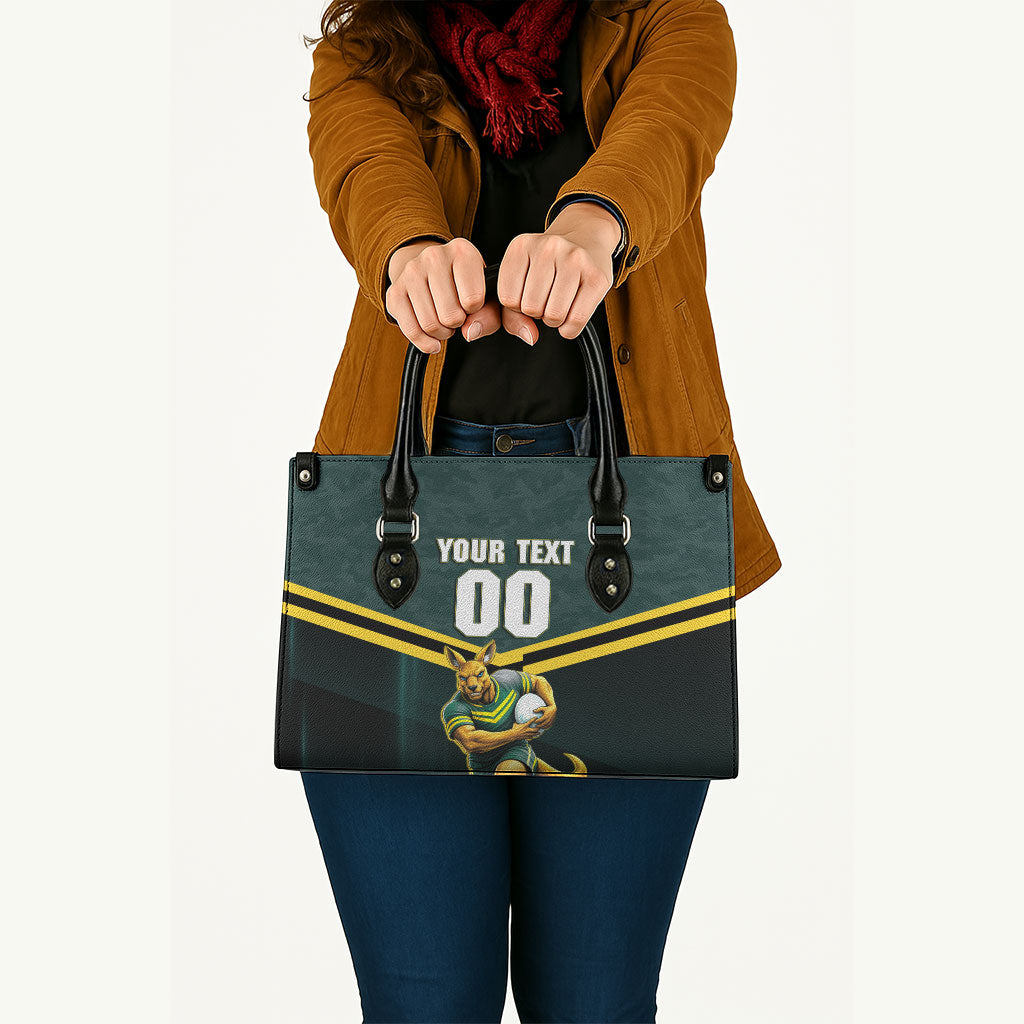 Personalised Kangaroos Rugby Leather Bag Australia Rugby Mascot Green Gold Sport