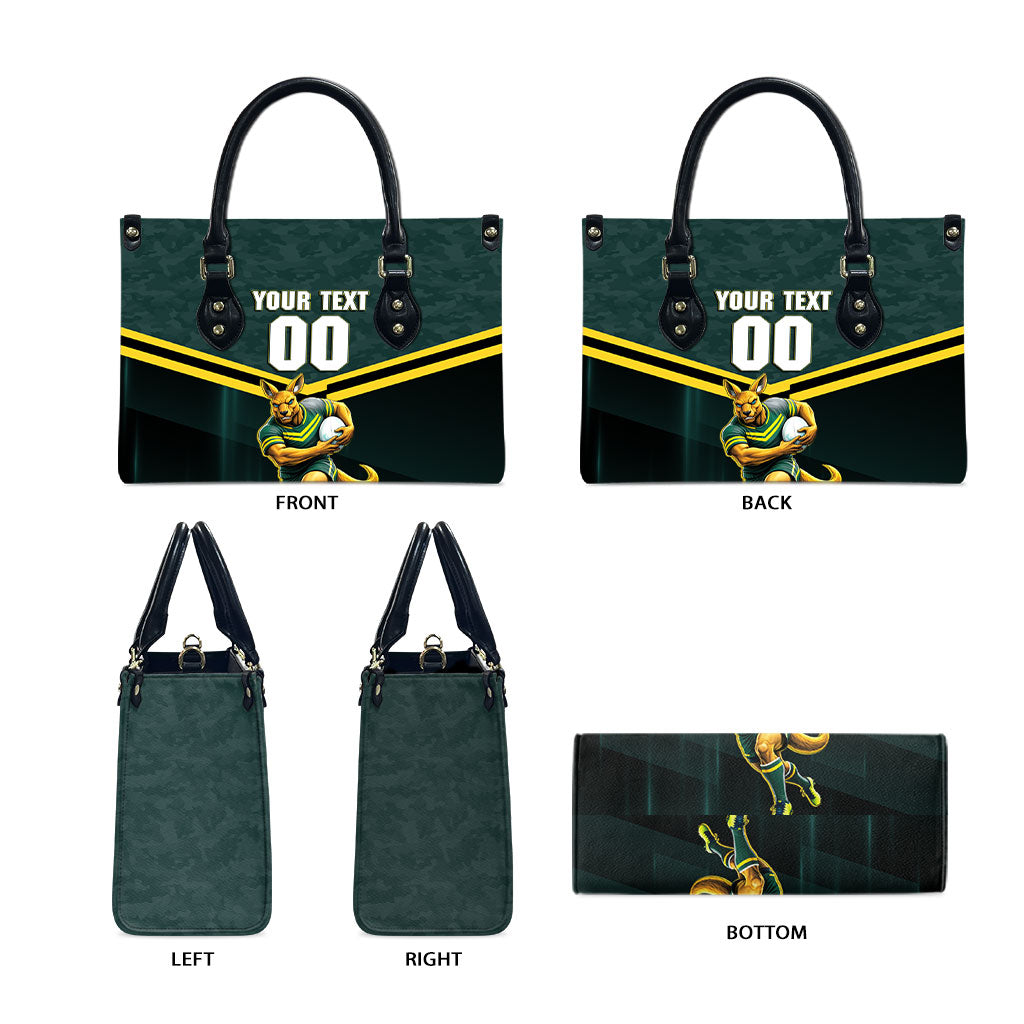 Personalised Kangaroos Rugby Leather Bag Australia Rugby Mascot Green Gold Sport